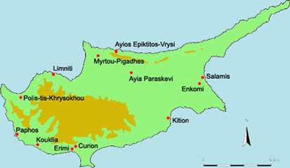 Map of Sites in Bronze Age Cyprus